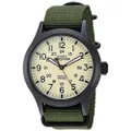 Timex Men's Expedition Scout 40mm Watch – Black Case & Dial with Olive Leather Slip-Thru Strap, Green/Natural/Black, 40 mm, Classic