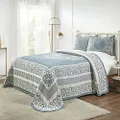 Superior Cotton-Polyester Blend Jacquard Weave Medallion Textured 3-Piece Bedspread Set, King, Cerulean Blue