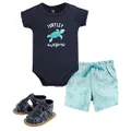 Hudson Baby Unisex Baby Cotton Bodysuit, Shorts and Shoe Set, Sea Turtle, 3-6 Months