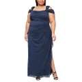 Alex Evenings Women's Plus Size Long Cold Shoulder Dress with Ruched Skirt, Dark Navy Glitter, 18