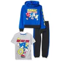 SEGA boys Sonic the Hedgehog Graphic Hoodie, T-shirt, & Jogger Sweatpant, 3-piece Athleisure Outfit Bundle Set - Boys 4-20, Royal/Black/H.grey, 18-20