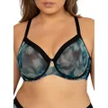 Curvy Couture Women's Sheer Mesh Full Coverage Unlined Underwire, Sexy Supportive Plus Size, See-Through Bras, Floral Wash, 42D