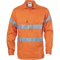 DNC Workwear Men's Hi-Vis Cool-Breeze Close Front Cotton Shirt with Generic R/Tape, Orange, Small