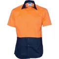 DNC Workwear Men's Hi-Vis Cool Breeze Food Industry Short Sleeve Cotton Shirt - Orange/Navy - Medium