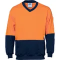 DNC Workwear Unisex Hivis Two Tone Cotton Fleecy V-Neck Sweat Shirt - Orange/Navy - 5X-Large