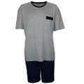 Contare Country Men's Bamboo Cotton Jersey Knit Short Sleeve Pajama Set, Navy/Grey, Medium