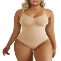SHAPERX Bodysuit for Women Tummy Control Shapewear Seamless Sculpting Thong Body Shaper Tank Top, AU-SZ5215-Beige-XXS/XS