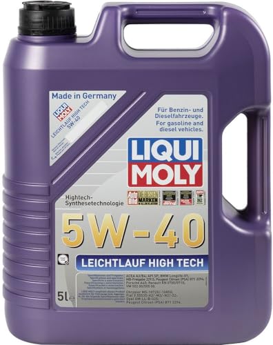 LIQUI MOLY Leichtlauf High Tech 5W-40 5L – Synthetic Technology Engine Oil for Petrol & Diesel Engines Without DPF – ACEA A3/B4, API SP – 2328