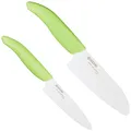 Kyocera Revolution Series 2-Piece Ceramic Knife Set: 5.5-inch Santoku Knife and a 4.5-inch Utility Knife, Green Handles with White Blades