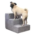 Best Pet Supplies Foam Pet Steps for Small Dogs and Cats, Portable Ramp Stairs for Couch, Sofa, and High Bed Climbing, Non-Slip Balanced Indoor Step Support, Paw Safe - Ash Gray Linen, 3-Step
