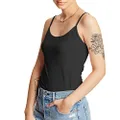Hanes Womens O9342 Stretch Cotton Cami with Built-in Shelf Bra Sleeveless Cami Shirt - Black - X-Large