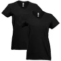 Gildan Women's Heavy Cotton V-Neck T-Shirt, 2-Pack, Black, Large