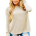 MEROKEETY Women's Long Sleeve Oversized Crew Neck Solid Color Knit Pullover Sweater Tops, Beige, X-Large