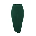 Urban CoCo Women's Elastic Waist Knitted Split Tube Pencil Midi Skirt, Dark Green, X-Large
