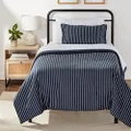 Amazon Basics 5-Piece Lightweight Microfiber Bed-in-a-Bag Comforter Bedding Set - Twin/Twin XL, Navy Blue Pinstripe