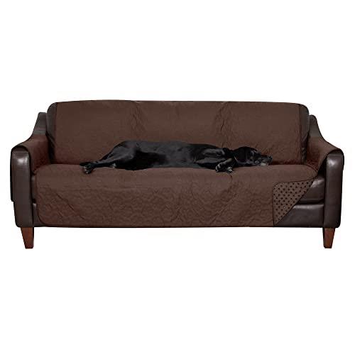 Furhaven Large Sofa Slipcover Waterproof & Non Slip Quilted Paw Print Furniture Protector Cover, Washable - Espresso, Large Sofa