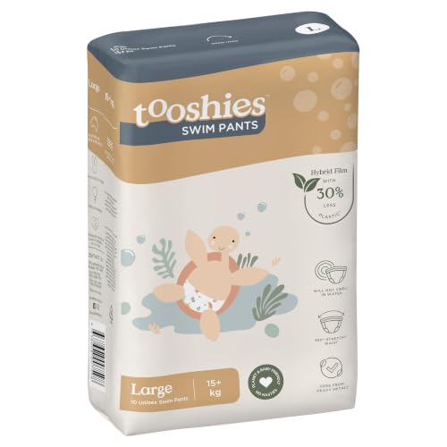 Tooshies | Swim Pants | Size Large 15+ kgs | Hybrid film with 30% Less Plastic | No Swell | Pull Up and tear off | Turtle Print | Unisex | 10pk