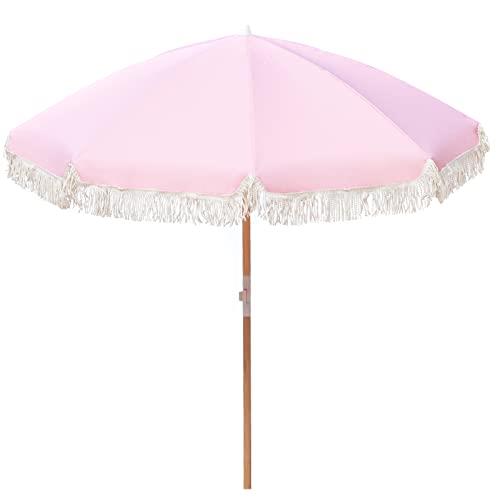Havana Outdoors Beach Umbrella Portable Fringed Garden Sun Shade Shelter (2 Metres, Dusty Rose)