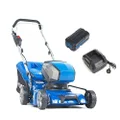 Hyundai Power 42cm Cordless Lawn Mower Self Propelled with Heady Duty Steel Deck. 40V 4Ah Battery and Charger Set. 6 Cutting Heights, Mulching Kit, Quiet, Easy Push Button Start