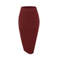 Urban CoCo Women's Elastic Waist Knitted Split Tube Pencil Midi Skirt, Wine Red, Medium