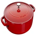 STAUB Cast Iron Casserole Dish Chistera Teardrop Structure in Lid Round 24 cm 2.5 L Suitable for All Hobs Cherry Red