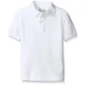 Nautica Boys' Big School Uniform Short Sleeve Polo Shirt, Button Closure, Comfortable & Soft Pique Fabric, White, 5