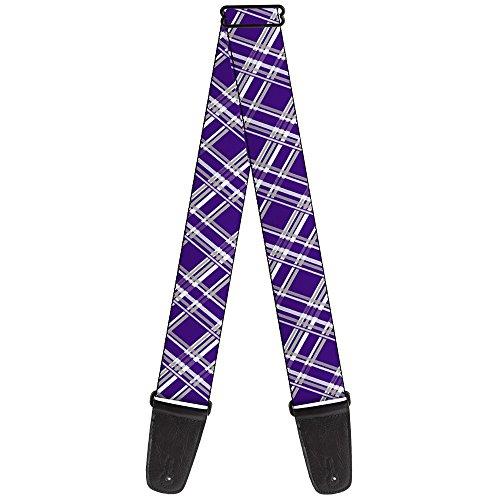 Buckle-Down Premium Guitar Strap, Plaid X3 Purple/Grey/White, 29 to 54 Inch Length, 2 Inch Wide