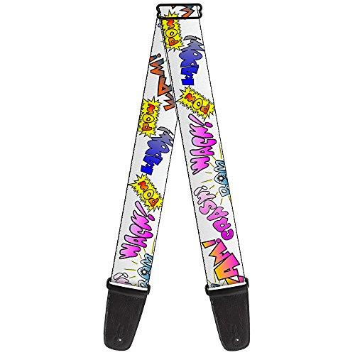 Buckle-Down Premium Guitar Strap, Sound Effects White/Pastel Multicolour, 29 to 54 Inch Length, 2 Inch Wide