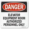 SmartSign - U9-2182-NP_7x10 "Danger - Elevator Equipment Room, Authorized Personnel Only" Sign | 7" x 10" Plastic Black/Red on White