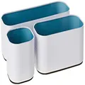 Three by Three Seattle 3 Piece Metal Stacking Bins + Drawer Organizers Set: Elevate Your Desk Organization with Playful Stackable Metal Organizers: Fun, Functional, and Stylish (Sky Blue)