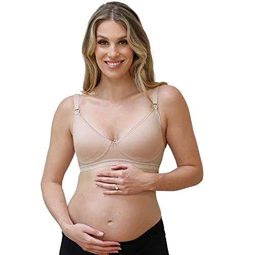 New Beginnings Diamond Breastfeeding Bra for Steady and Gently Support with Wire-Free Frame & Seamless Soft Cups, Nude, Medium Plus
