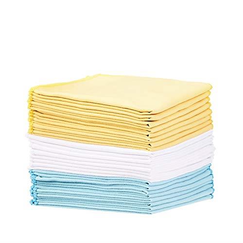Amazon Basics Blue, Yellow and White Suede Cleaning Cloth, 24-Pack
