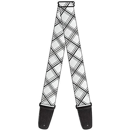 Buckle-Down Premium Guitar Strap, Plaid X White/Grey, 29 to 54 Inch Length, 2 Inch Wide