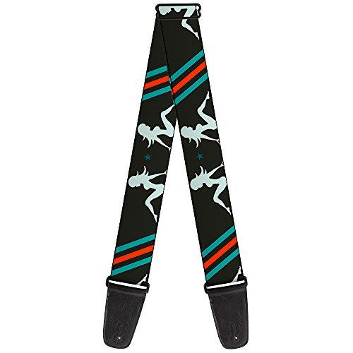 Buckle-Down Premium Guitar Strap, Mud Flap Girls Stripes Grey/Turquoise/Orange, 29 to 54 Inch Length, 2 Inch Wide