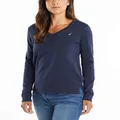 Nautica Women's Effortless J-Class Long Sleeve 100% Cotton V-Neck Sweater, Navy, Large