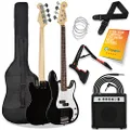 3rd Avenue Full Size 4/4 Electric Bass Guitar Beginner Pack Kit with 15W Amplifier, Bag, Cable, Strap, Stand and Spare Strings - Black