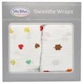 Silly Billyz Muslin Swaddle Wrap, Sycamore Heart, White, Pack of 2