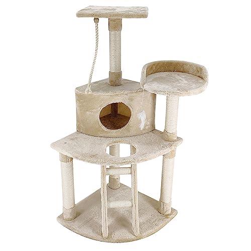 4Paws Cat Tree Tower Scratching Post Bed - Multilevel Design, Durable & Plush, Engages Cats' Instincts, Sturdy Frame (1.2m, Beige)