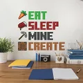 RoomMates RMK5007SCS Minecraft Eat Sleep Mine Create Quote Peel and Stick Wall Decal,Red, Brown, Green