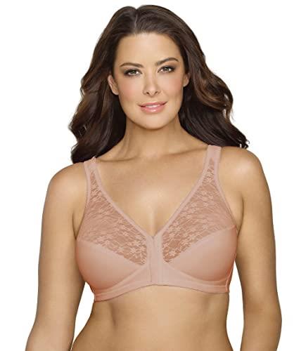 EXQUISITE FORM Front Close Wireless Plus Size Posture Bra with Lace, Size 44B, Rose Beige