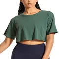 CRZ YOGA Women's Pima Cotton Workout Crop Top Short Sleeve Running T-Shirt Casual Athletic Tee Graphite Green X-Small