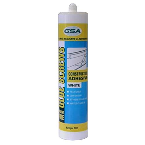 GSA Glue Screws Solvent Free Low Odour Construction Adhesive 320 g, White