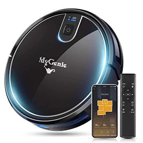MyGenie Robot Vacuum Cleaner X-Sonic Wi-Fi Pro 2-in-1 Vacuum and Mopping, Gyroscopic Navigation, Anti Collision, 90 Minute Run Time, 0.6L Dust Bin, 0.35L Water Tank, App Control, FreeMove, Black