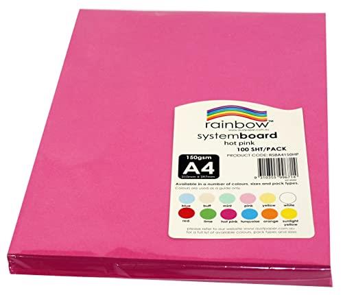Rainbow A4 150Gsm System Board 100 Sheets, Hot Pink