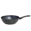 Stone Chef Forged Nonstick Wok Pan Aluminium Alloy Bakelite Ergonomic Design, Compatible with Gas, Electric, Induction Cooktops (30cm, Black with Grey Handle)