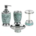 nu steel IBA-3456-SET4 Iceberg Collection Bathroom Accessories Set, Dispenser,Soap Dish, Toothbrush Holder and Tumbler, Aqua Glass Mosaic Finish