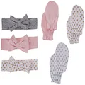 Hudson Baby Baby Girls' Cotton Headband and Scratch Mitten Set, Dots, 0-6 Months