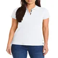 Nautica Women's 3-Button Short Sleeve Breathable 100% Cotton Polo Shirt, Bright White, X-Large