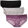Warner's Womens Blissful Benefits No Muffin 3 Pack Hipster Panties, Amaranth Abstract Print/Black/Platinum, Small