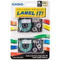 Casio XR-9X2S, 1/4"(9mm) Labelling Tape, Black on Clear, Pack of 2